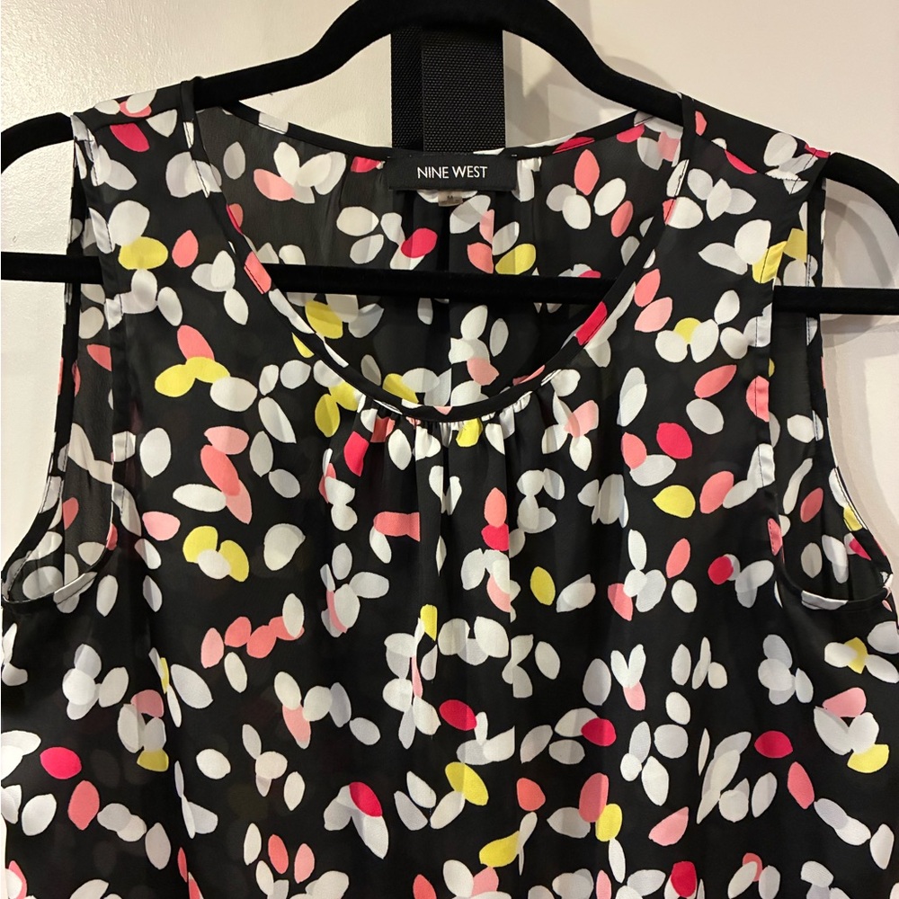 Nine West Women's Black Multicolor Floral Blouse Sz M
